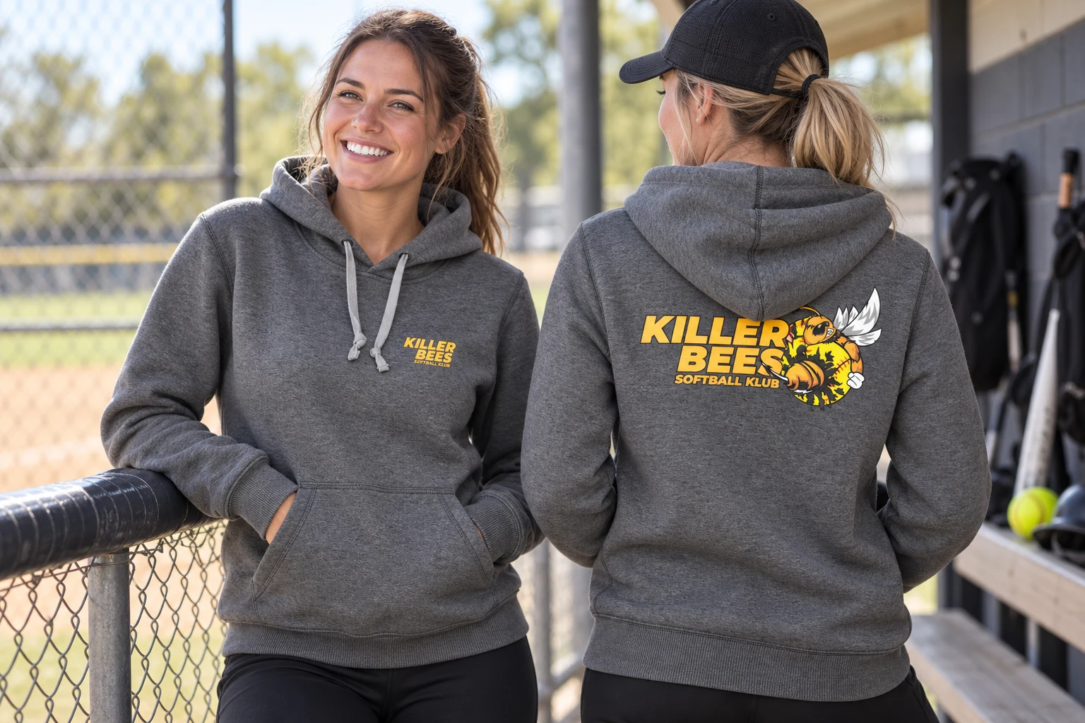 Killer Bees — klubhoodie forfra og bagfra