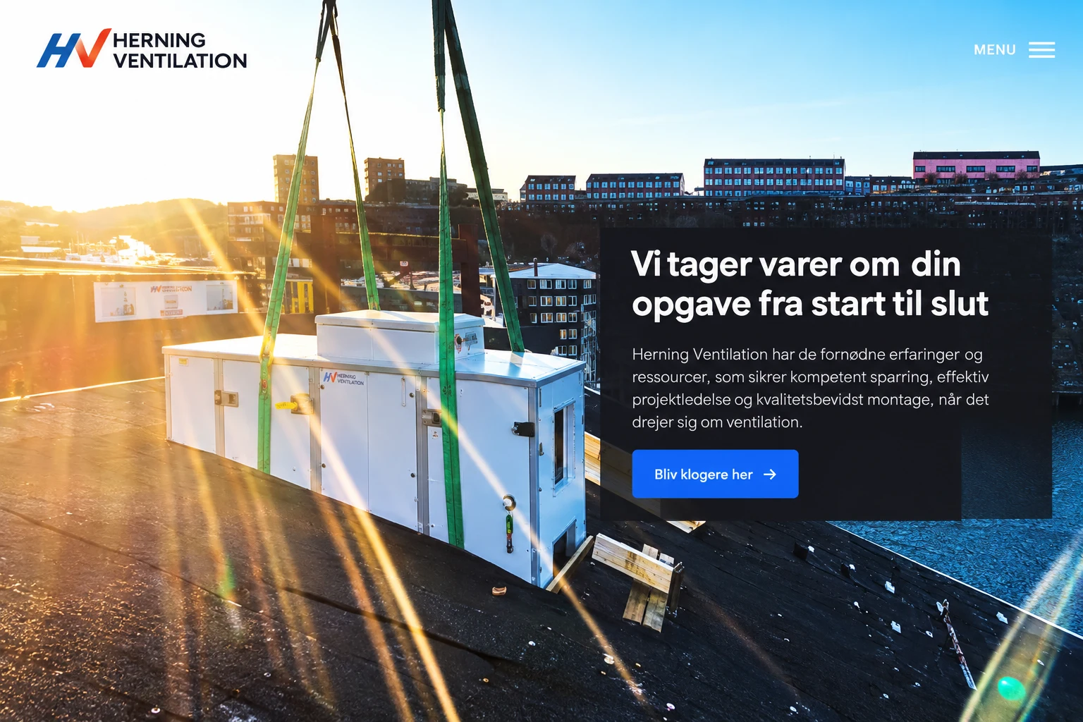 Herning Ventilation website — Detalje fra designet